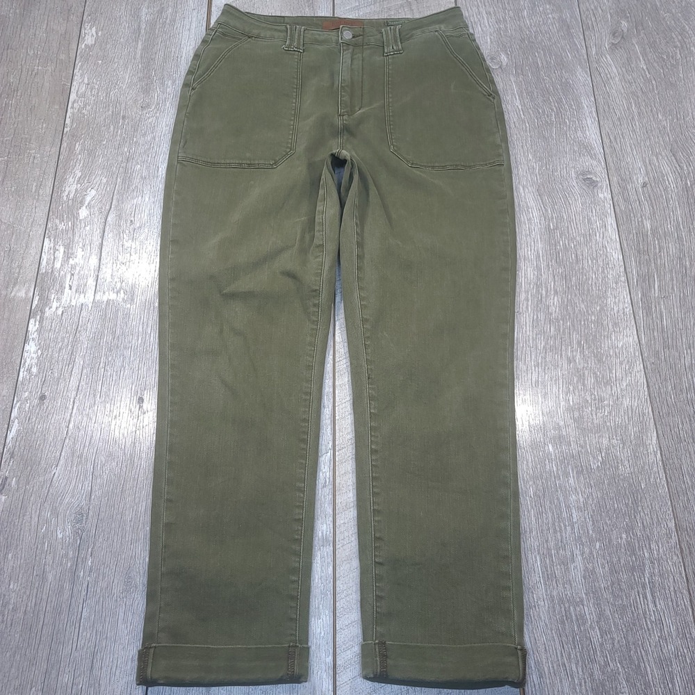 Judy Blue Jeans Womens Size 11 Olive Green Garment Dyed Straight Roll Cuff Pants